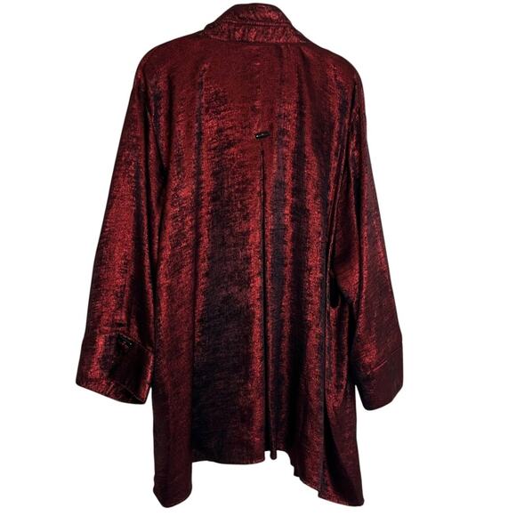 Ali Miles Tunic Top 2X Red Shiny Asymmetric Black Toggle Buttons Artsy Lagenlook - Picture 4 of 8